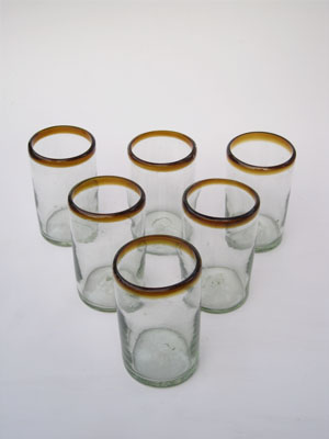 Vasos de Vidrio Soplado / Juego de 6 vasos grandes con borde color ámbar / Éstos artesanales vasos le darán un toque clásico a su bebida favorita.